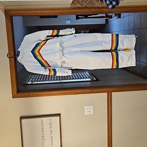 Kids White One-Piece Snowsuit with Rainbow Chevron Detail